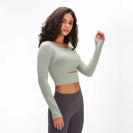 Active Shirts Tees Nouvelle personnalité yoga soutien-gorge de sport vêtements de fitness pour femmes T-shirt à manches longues pad demi-longue distance marche mince sport fitness top520668