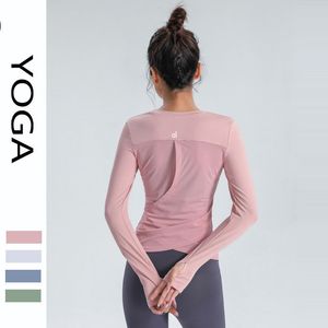 Actieve shirts Tees Summer Yoga Round Neck Lange mouwen Top strakke passende en snel drogende lopende sport T-shirt Sexy en afslankfitness