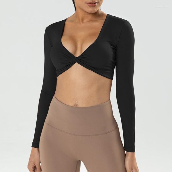 Chemises actives Vitalinovo Gym à manches longues pour femmes Twist Ve Deep V Workout Tapir