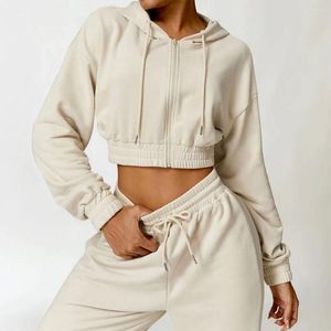 Chemises actives chaud décontracté ample Yoga à manches longues femmes veste à capuche coton fermeture éclair à capuche Fitness sport pour les femmes