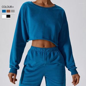 Camisas activas Sudadera de manga larga de invierno para mujer, Color sólido, rayón, terciopelo, entrenamiento, Top de Yoga, blusa holgada y transpirable para Fitness, ropa de gimnasio para mujer