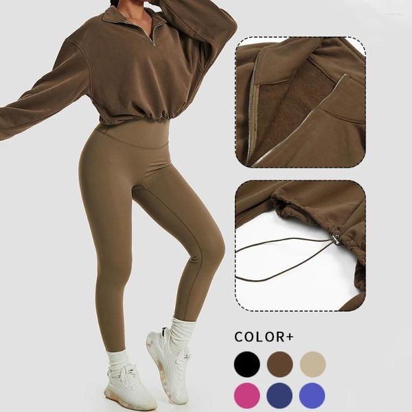 Camisas activas WISRUNING Top deportivo con mangas con cremallera Sudadera corta para fitness Chaqueta de yoga con cordón Ropa de entrenamiento Ropa deportiva Mujer