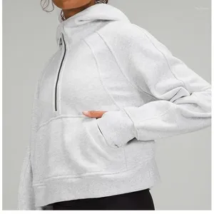 Chemises actives avec Logo Lu, veste à capuche demi-fermeture éclair pour femmes, haut à boutons ouverts, manches longues, manteau de Fitness, sweat-shirt