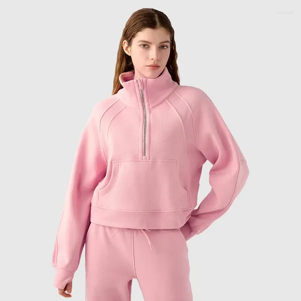 Chemises actives avec logo veste de yoga automne et hiver velours sport ample sweat à manches longues coupe-vent chaud décontracté haut manteau de gymnastique femmes