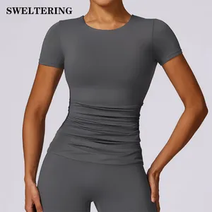 Chemises actives femme sexy sports top yoga récolte manche courte pour la forme physique push up workout t-shirts tops gymnase vestiment