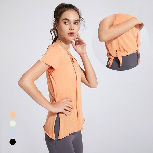 Chemises actives Femme Haut de sport Ourlet irrégulier Sexy Loose Slim T-shirt de course à séchage rapide Manches courtes Col rond Solide Fitness Yoga