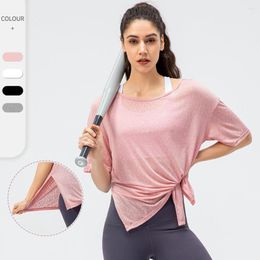 Active Shirts Dames Losvallend Sport Smock Casual Lichtgewicht Ademend Hardloop T-shirt Slit Sneldrogende Yoga Shorts