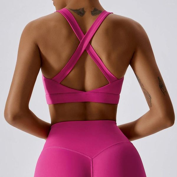 Chemises actives femmes Fitness sport soutien-gorge haut sexy creux dos sangle croisée Yoga sous-vêtements respirants femme gilet