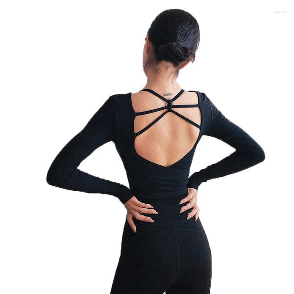 Chemises actives Femmes Fitness Tops Avec Falsies Soutien-Gorge Entraînement Entraînement Exercice Gym T Sport Yoga Course Randonnée À Manches Longues Tee T21