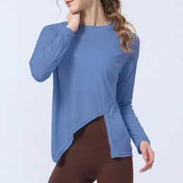 Actieve shirts Dames yogashirt met lange mouwen Effen kleur Lichtgewicht workout hardlooptop Losse ademende sneldrogende blouse Vrouwelijke sportkleding