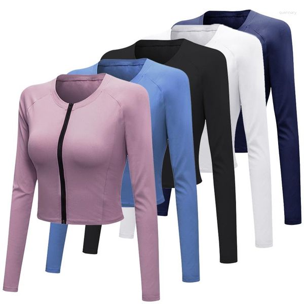 Camisas activas para mujer, camisa de Yoga de manga larga de secado rápido, camisetas transpirables para Fitness, entrenamiento para correr, gimnasio, ropa deportiva con cremallera, sudadera delgada con logotipo personalizado