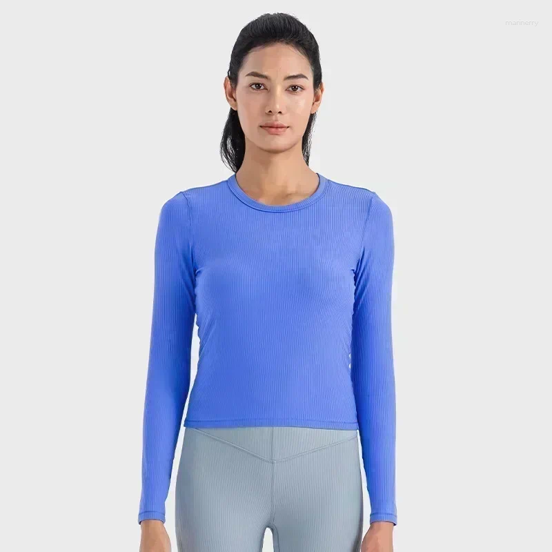 アクティブシャツの女性リブベッドスポーツ長袖Tシャツすべてが弾力性のあるシャツの通気性のクイック乾燥ランニングフィットネスを取る