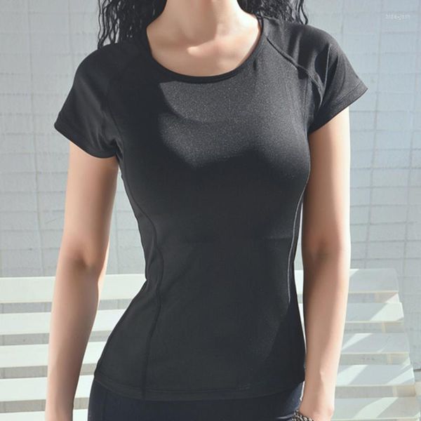 Camisas activas para mujeres secas secas y transpirables gimnasio yoga t mujeres deportes camiseta fitness corriendo tops de manga corta tela de entrenamiento de entrenamiento