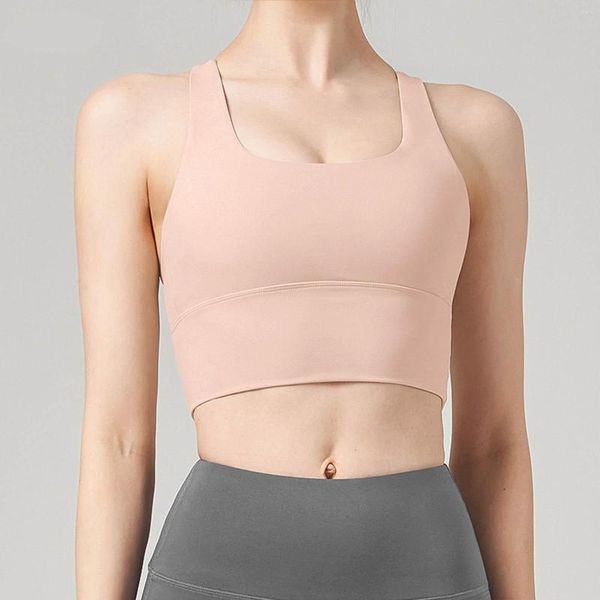 Active Shirts Sports d'été pour femmes Vêtements d'extérieur antichoc Running Nude Yoga Débardeur avec un beau dos rassemblant Fitness Bra Chemise rembourrée