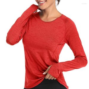 Chemises actives femmes sport à manches longues entraînement t-shirt respirant Fitness course dessus de Yoga vêtements de sport trous de pouce séchage rapide