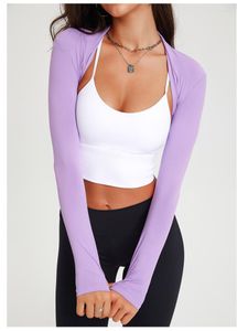 Chemises actives femmes Yoga Crop Cardigan à manches longues ouvert devant solide haussement d'épaules hauts pour l'exercice sport Gym