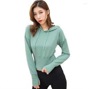 Camisas activas para mujer, camisa de Yoga, sudadera deportiva de manga larga con capucha, ropa de Fitness ajustada, abrigo superior móvil para otoño e invierno