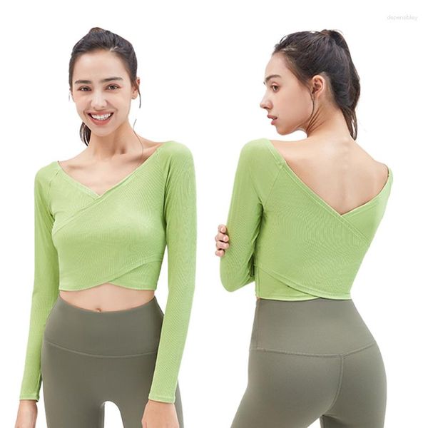 Chemises actives Shirts Femme Tabillardise de yoga avec trou de Fingerstall Hol à manches longues Top Lady Sportswear Fitness Workout Vêtements respirant