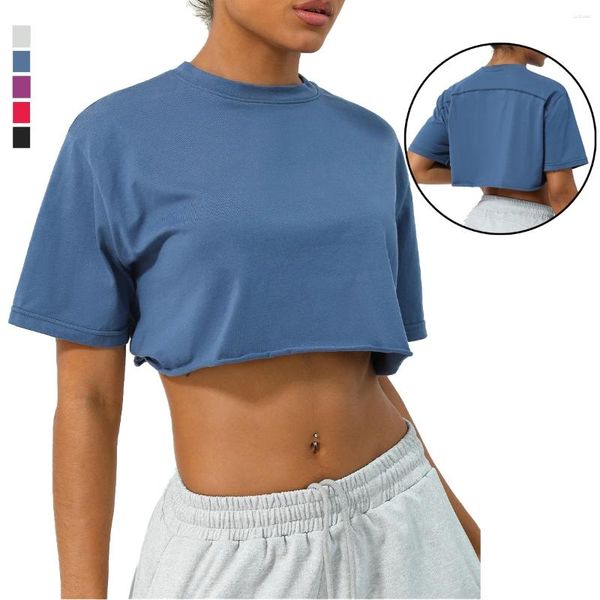 Chemises actives Femmes Yoga T-shirt Breathable Cotton Fitness Crop Top Loose Fit Short Gyeve Gym Summer Sports Casual Workout