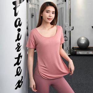 Actieve shirts dames yoga top solide kleur los gym sport shirt ademende hardlopen korte mouw training fitness training