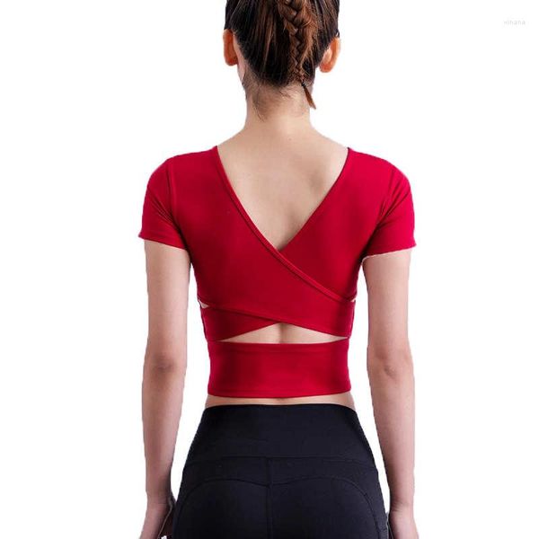 Chemises actives Femmes Yoga avec soutien-gorge Falsies Femmes Sexy Sports Fitness Crop Running Shirt Gym Vêtements d'entraînement Débardeurs Tee Sportswear 0