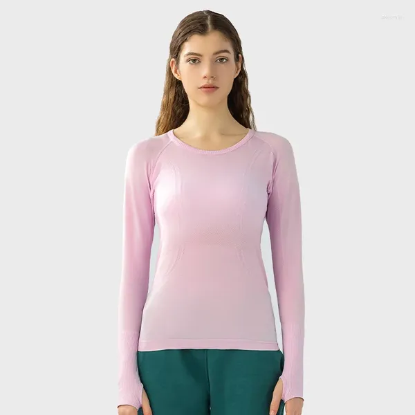 Camisas activas Wyplosz Yoga Tops Entrenamiento Cómodo Sexy Transpirable Tejido Manga larga Apretado para mujeres Cultivo Sin costuras Ropa de gimnasio Fitness