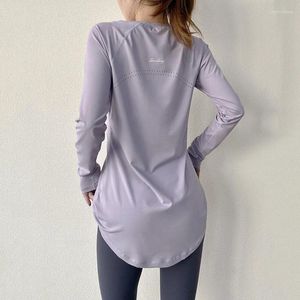 Actieve shirts xlwsbcr T -stukken met lange mouwen Sport Top vrouwen bedekken heup gym shirt