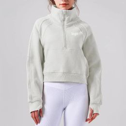 Camisas activas Yoga agregar abrigo de felpa deportes cálido confort media cremallera cuello alto moda Top correr montañismo Fitness manga larga