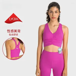 Chemises actifs Yoga Bra Sports Lycra Anti-bactérien plissé Design High Strenship Forping Tops Collection de sein Sous-vêtements