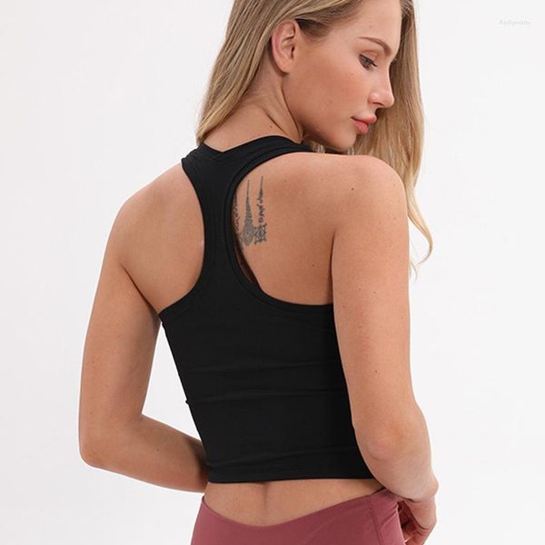 Camisas activas Top corto de Yoga para mujer gimnasio deporte tanque Fitness sólido Lumbar espalda descubierta sin chaleco acolchado ropa deportiva ropa transpirable