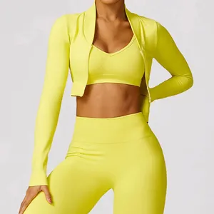 Actieve shirts Yoga sportjack met lange mouwen Dames Rits Fitnessshirt Warm Gym Crop Top Activewear Hardloopjassen Trainingskleding Vrouw