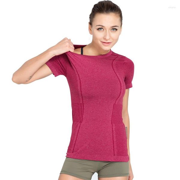 Camisas activas Yoga Short Women Summer T- Slim Fit para deportes Fitness Manga Top Womens Gym Shirt Sport Wear