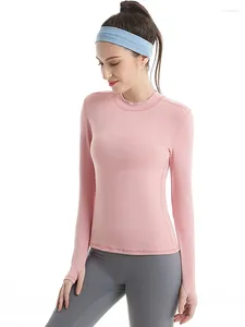 Chemises actives de Yoga pour femmes, vêtements de Fitness en plein air, élastique, séchage rapide, haut à col montant, T-shirt à manches longues, vêtements de gymnastique