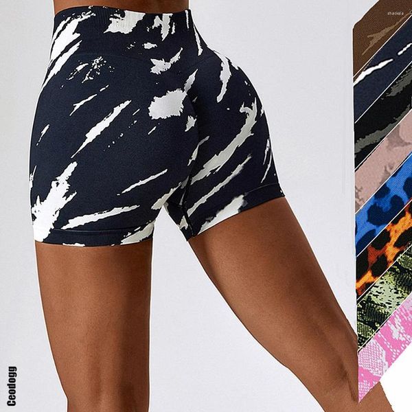 Pantalones cortos activos 2023 Tie Dye encaje perfecto Yoga mujeres cintura alta Push Up gimnasio entrenamiento deporte Scrunch correr botín medias