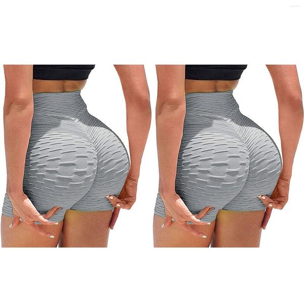 Shorts actifs 2pc gris pantalons de Yoga couleur unie Spandex Leggings pour femmes Strench séchage rapide course taille haute BuLifting court