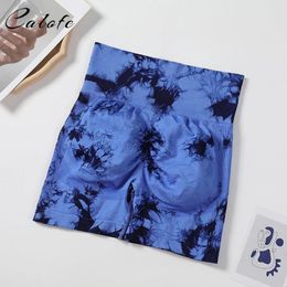 Calofe – short actif pour femmes, teinture par nouage, sans couture, serré, de Yoga, d'entraînement, de cyclisme, de survêtement, taille haute, Leggings de sport élastiques