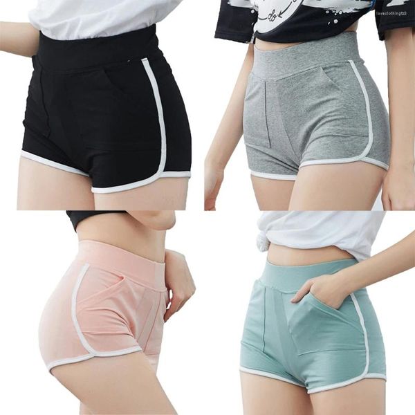 Short actif Yoga de coton causal pour les femmes 2024 Summer Sports Fitness Skinny Slim Pocket High Wistre Stretchy Gym Vêtements Pantalons courts