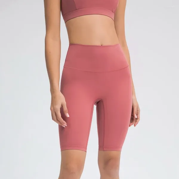 Pantalones cortos activos Pantalones de yoga de fitness cepillados de doble cara Primavera para mujer Deportes al aire libre Medio verano Cintura alta Elástico Slim Fit Pantalón medio