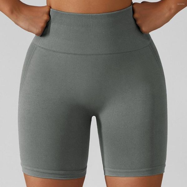 Pantalones cortos activos de cintura alta sin costuras deportes mujeres Yoga Fitness gimnasio levantamiento de glúteos correr usando mallas de abajo hacia arriba