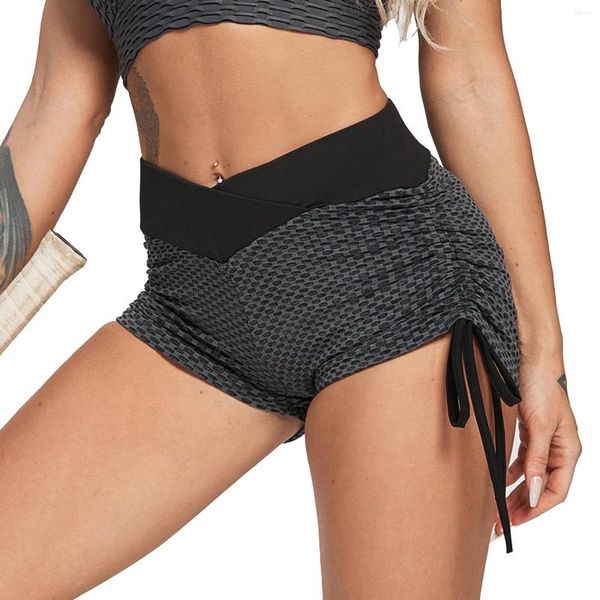 Shorts actifs en maille taille haute pour femmes, Leggings de Yoga avec cordon latéral, Fitness, course à pied, collants énergétiques extensibles, vêtements de gymnastique respirants