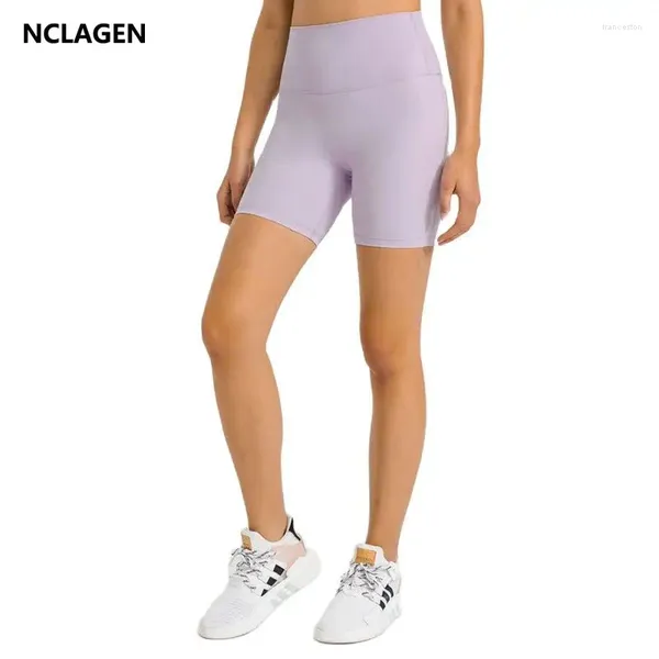 Pantalones cortos activos nclagen yoga ciclista elástica de cintura alta con control de la barriga de bolsillo fitness deportivos pantalones de tres partes con leggings