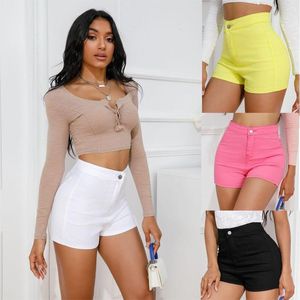 Active Shorts Poche Bouton Taille Haute Élastique Européen Et Américain Sexy Déchiré Femmes Pantalon Contrôle Trop