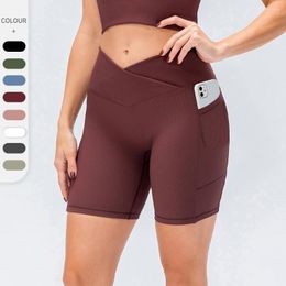 Actieve shorts Zakken Yoga Fitness Dames Slanke hoge taille Naadloze legging V-ontwerp 2022 Push-up Gym Running Workout