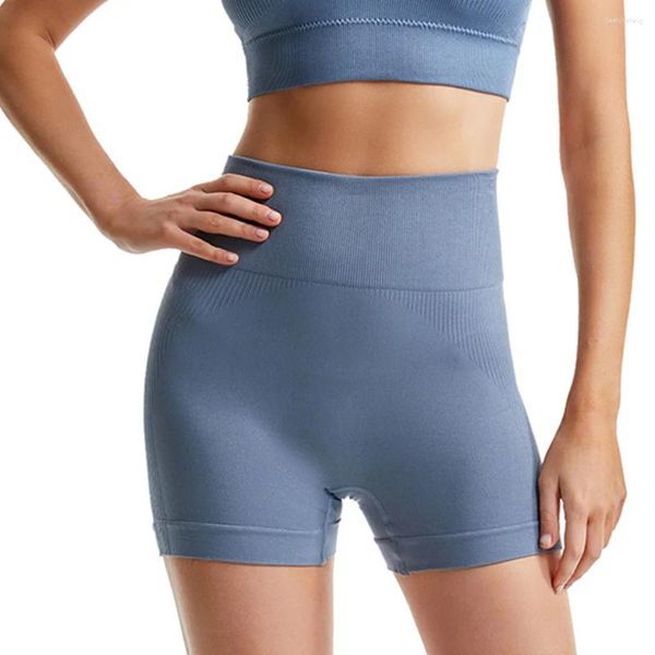 Pantalones cortos activos sin costuras mujeres atléticas push up entrenamiento gimnasio cintura alta elástico verano ropa deportiva para ciclismo azul claro M