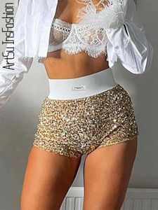 Active Shorts Sequin Femmes Taille Haute Bling Party Clubwear Pantalon Mini Noir Glitter Sexy Bas Vêtements 230707