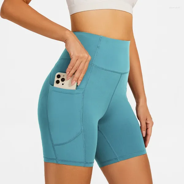 Pantalones cortos activos SEVENPALMS Spandex sólido sin costuras con bolsillo mujeres medias de entrenamiento suaves conjuntos de Fitness pantalones de Yoga ropa de gimnasio