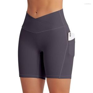 Actieve shorts Spandex effen naadloos met zak Dames Zachte trainingslegging Fitnessoutfits Yogabroek Gymkleding Dames