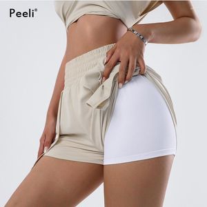 Shorts actifs de sport en Spandex avec poches pour téléphone, vêtements de Yoga amples pour femmes, taille haute, jambières d'exercices athlétiques