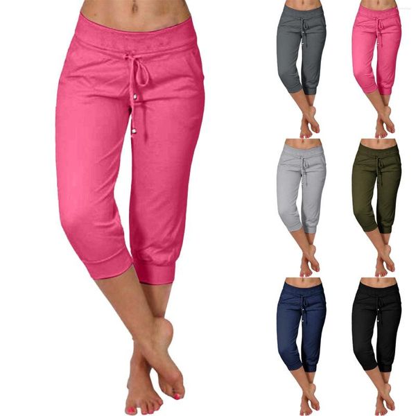 Pantalones cortos activos, pantalones elásticos recortados informales de verano para mujer, pantalones a la moda, monos, mono