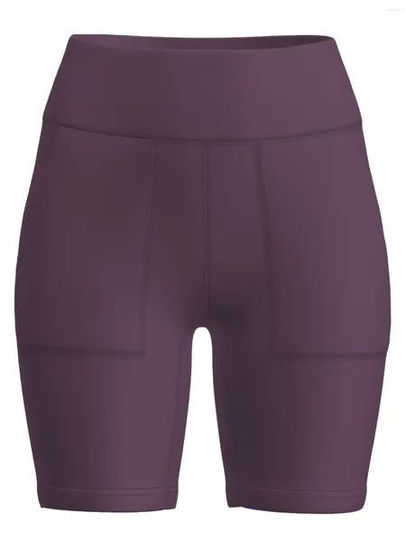 Pantalones cortos activos de verano morados con 3 bolsillos para mujer, mallas de Yoga con realce para correr, mallas deportivas de secado rápido, ropa deportiva para entrenamiento en gimnasio